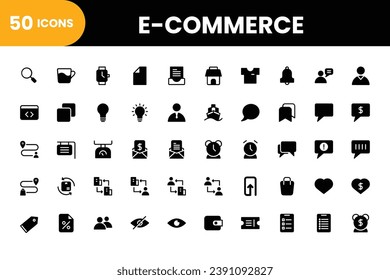 E-commercial Icons Set. E-commercial 50 icons collection. Vector icons collection.