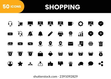 Set für E-kommerzielle Symbole. E-commercial 50 icons collection Kollektion von Vektorsymbolen.