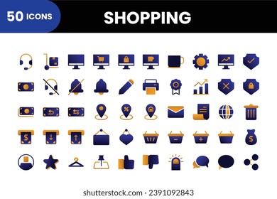 E-commercial Icons Set. E-commercial 50 icons collection. Vector icons collection.