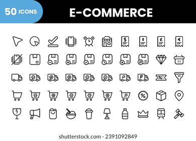 E-commercial Icons Set. E-commercial 50 icons collection. Vector icons collection.