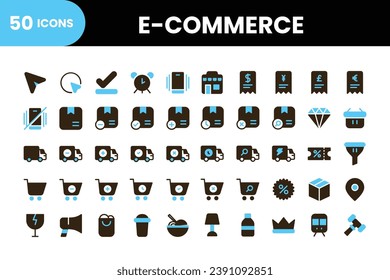 E-commercial Icons Set. E-commercial 50 icons collection. Vector icons collection.