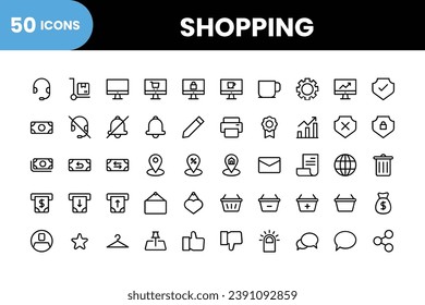 E-commercial Icons Set. E-commercial 50 icons collection. Vector icons collection.