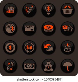 E-commers color vector icons on dark background for user interface design