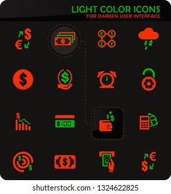 E-commers easy color vector icons on darken background for user interface design