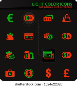 E-commers easy color vector icons on darken background for user interface design