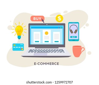 E-commerse online store. E-commerce, strategy flat vector 