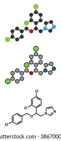 Econazole antifungal drug molecule. Stylized 2D renderings and conventional skeletal formula.