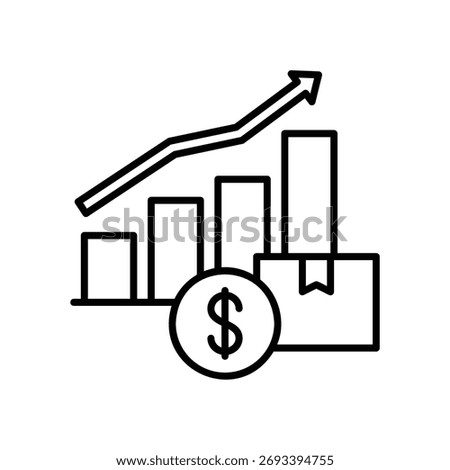 Economic activity icons with analysis graphs and package boxes