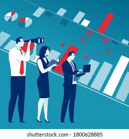 Economic analysis. Team analyses a business chart. Business  vector illustration.
