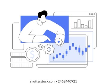 Economic analyst isolated cartoon vector illustrations. Economic analyst specialist analyzes the stock market, business people, graphs on the monitor, money investment consulting vector cartoon.