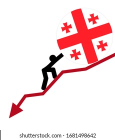 economic arrow falling down 
financial crisis. man roll a flag map Georgia  up. The concept of support during the depression and world economic crisis.