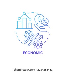 Economic blue gradient concept icon. Business and commerce improvement. Financial segment. PESTLE tool abstract idea thin line illustration. Isolated outline drawing. Myriad Pro-Bold font used