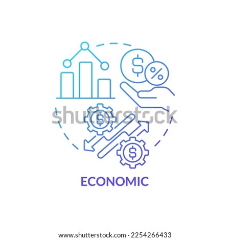 Economic blue gradient concept icon. Business and commerce improvement. Financial segment. PESTLE tool abstract idea thin line illustration. Isolated outline drawing. Myriad Pro-Bold font used