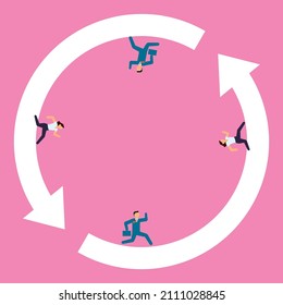 Economic and business image infographics, illustrations, pictograms. A male and female businessman chased by a circular arrow and time. Labor productivity.