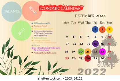 Economic calendar December 2022,vector-based, with file type Eps 10