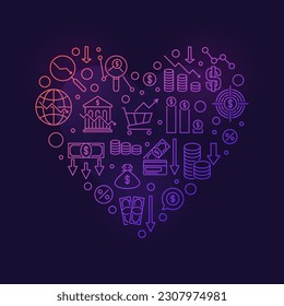 Economic Collapse vector concept heart shaped colored banner - Financial Crisis illustration with dark background