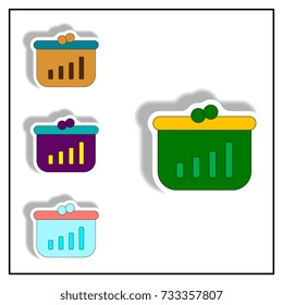 economic concept of catch up Vector illustration collection in paper sticker style of column chart and cake