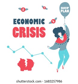 Economic crisis back up plan cartoon flat vector illustration.