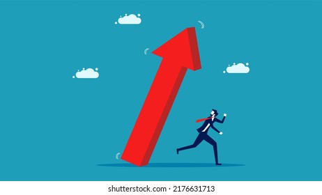 economic crisis. Businessman fleeing the falling red arrow. vector