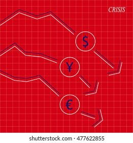 Economic crisis chart, arrows on red background