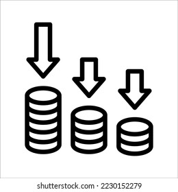 Economic crisis, Cost reduction- decline dollar icon, vector symbol illustration, on a white background.