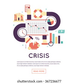 Economic crisis, falling of a stock market, crisis business, prices reduction. Flat design isolated vector illustration.