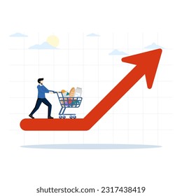 Economic crisis, financial crisis due to rising inflation, commodity prices. Rising price. Concept of crisis and rising commodity prices. High inflation affects the prices of goods on world markets.