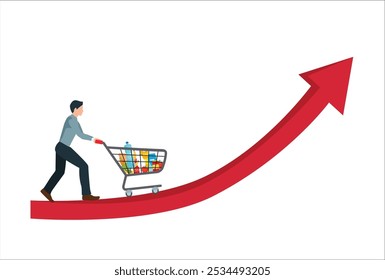 Wirtschaftskrise, Finanzkrise aufgrund steigender Inflation, Rohstoffpreise. Steigende Preise. Konzept der Krise und steigende Rohstoffpreise. Eine hohe Inflation wirkt sich auf die Preise von Waren auf den Weltmärkten aus.