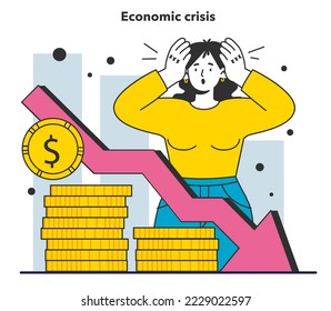 Economic crisis as a financial inflation cause. Growing up prices and value of money recession reason. Economics crisis and business risk. Flat vector illustration