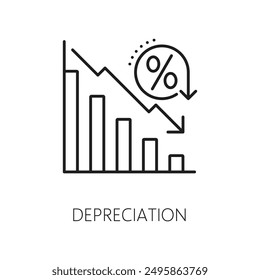 Icono de la crisis económica de la depreciación de la economía y la recesión empresarial, símbolo de la línea de Vectores. Recesión de la inversión bancaria, caída del comercio bursátil e inflación del valor del dinero icono de la crisis financiera