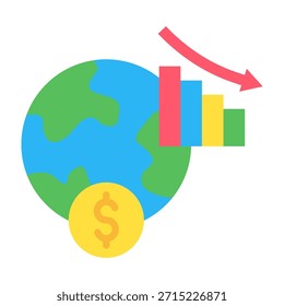 Economic Crisis Icon Flat Design Vector Illustration