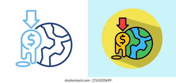 Economic Crisis Icon lineisometric Vector Illustration