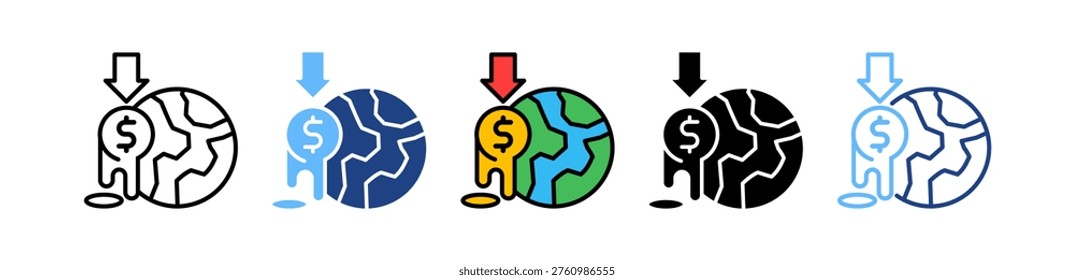 Economic Crisis Icon multiple Vector Illustration