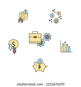 economic crisis icons set color . economic crisis pack symbol vector elements for infographic web