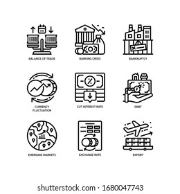 Economic crisis icons set outline style