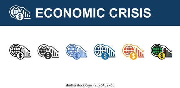 ECONOMIC CRISIS icons sets with different styles
