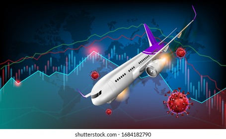 The economic crisis impact of the  airline and travel tourism business from the outbreak of the disease Coronavirus or Covid-19. Vector illustration design.