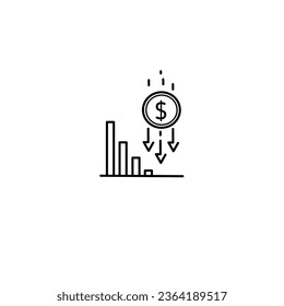 Economic crisis. Line icon.financial loss , business fall,inflation or devaluation, money devalued day by day, investment loss, thin line web symbol on white background