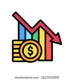 Economic Crisis lineal multi color icon, use for UI, UX, app and web development, digital or print. for industry, education, business, finance, economic development theme.