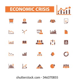 economic crisis, market analytics  icons, signs vector concept set for infographics, mobile, website, application 