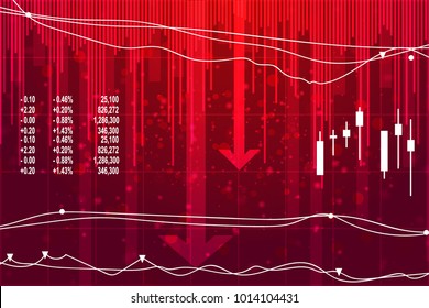 Economic crisis on red background.  Vector illustration of  recession in economy.