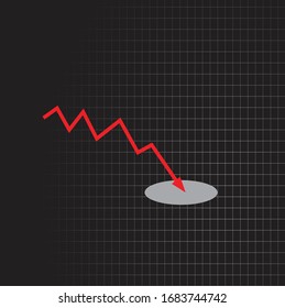 Crisis económica con flecha roja hacia abajo. Ilustración vectorial. EPS10