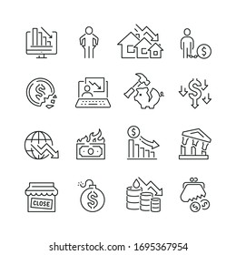 Economic Crisis Related Icons: Thin Vector Icon Set, Black And White Kit