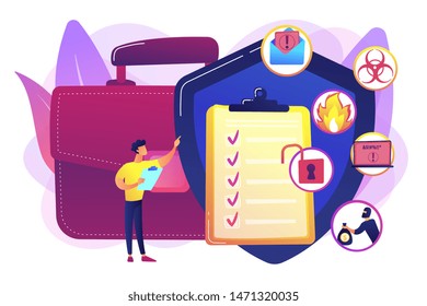 Economic Crisis. Trouble Minimization. Business Continuity And Disaster Recovery, Business Continuity Planning, Risk Management Strategy Concept. Bright Vibrant Violet Vector Isolated Illustration