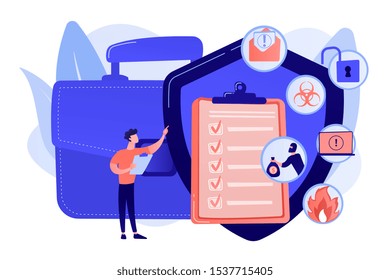 Economic crisis. Trouble minimization. Business continuity and disaster recovery, business continuity planning, risk management strategy concept. Pink coral blue vector isolated illustration