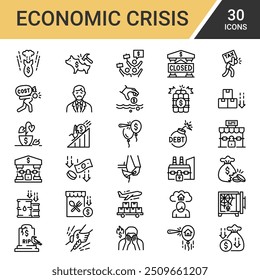 Economic Crisis vector icon set for commercial use