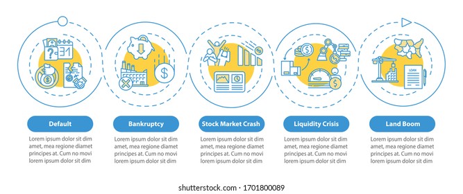 Economic crisis vector infographic template. Financial collapse, decline presentation design elements. Data visualization with five steps. Process timeline chart. Workflow layout with linear icons