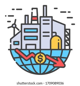 Economic crisis in world color line icon. Bankruptcy. Collapse business. Markets plunging. Sign for web page, app. UI UX GUI design element. Editable stroke