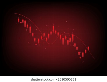 Concepto de crisis económica crítica. El gráfico de línea inferior y brillante sobre fondo rojo. Recesión financiera, criptomonedas, oro y el mercado de valores. Perder dinero y efectivo. Bajista.

