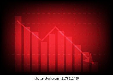 Economic critical crisis concept. The red graph drops down and charts on a red background. Recession financial, cryptocurrency, gold, and the stock market. Losing money and cash. 